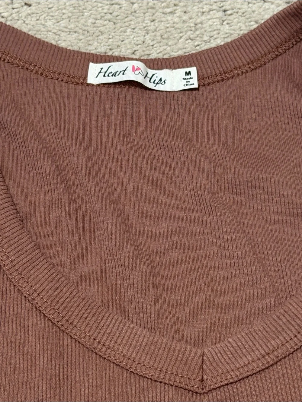 Heart Hips Ribbed V-Neck Cropped Tank - Brown